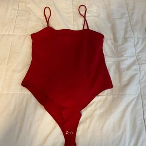 Red Straight Neck Bodysuit